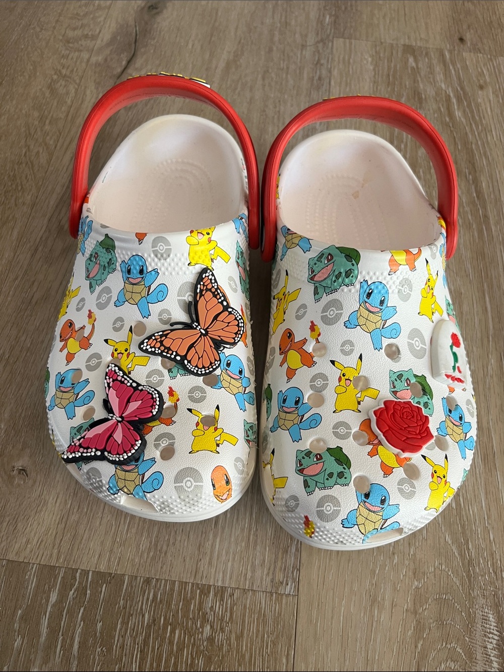 CROCS Kids White Clog with Red Strap and Colorful Pokémon Print
